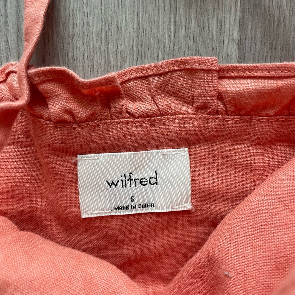 Wilfred Coral Lace-Up Linen Crop Top with Ruffle Trim - Picture 5 of 6